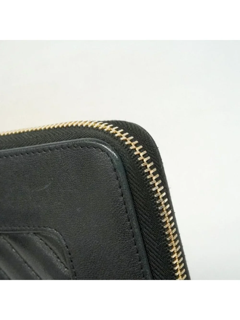 Chanel Wallet V-stitch Mademoiselle Lambskin Black Champagne Gold